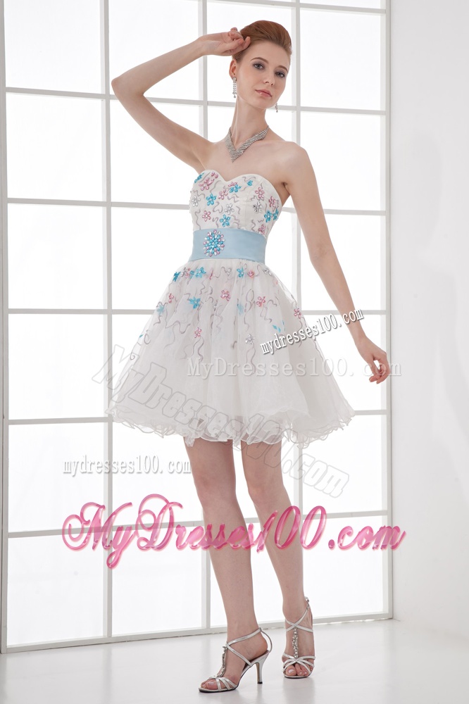 2016 Spring A-line Sweetheart Mini-length Organza Lace White Wedding Dress
