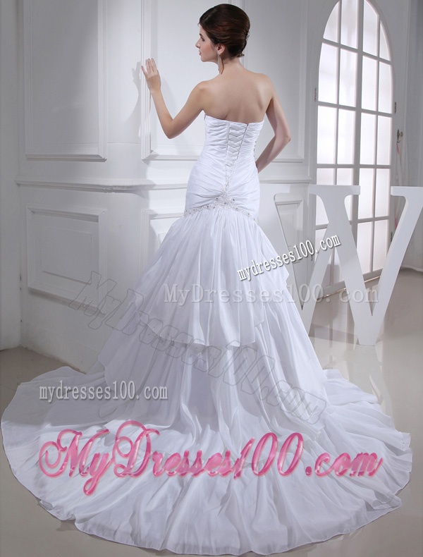 2016 Spring A-line Sweetheart Ruching Ruffled Layers White Wedding Dress