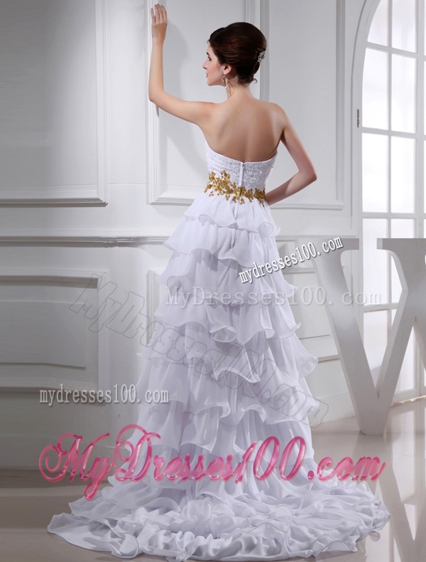 2016 Spring Empire Sweetheart Ruffled Layers Chiffon High-low Wedding Dress