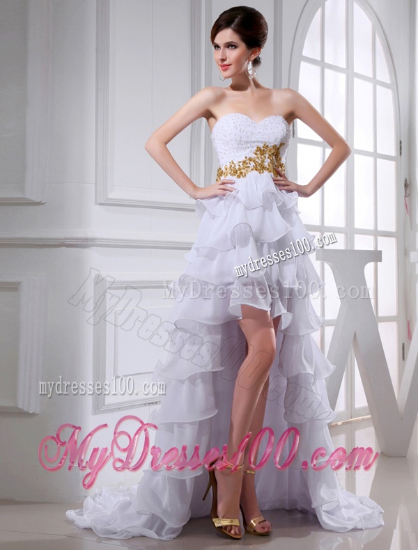 2016 Spring Empire Sweetheart Ruffled Layers Chiffon High-low Wedding Dress