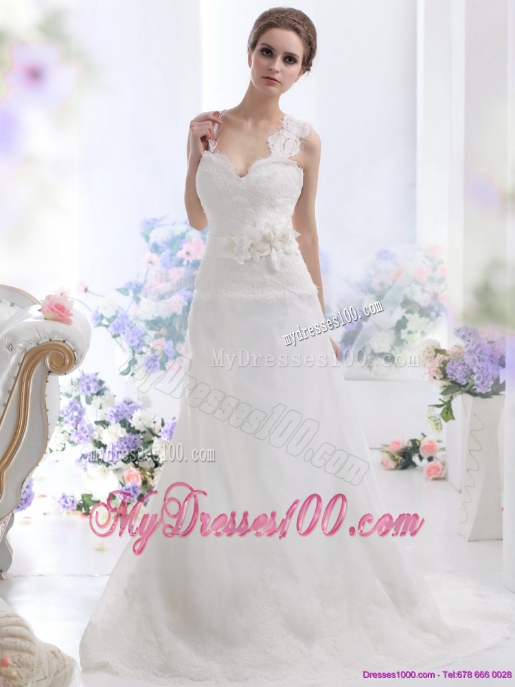 2016 Wonderful A Line Wedding Dress with Lace and Hand Made Flowers