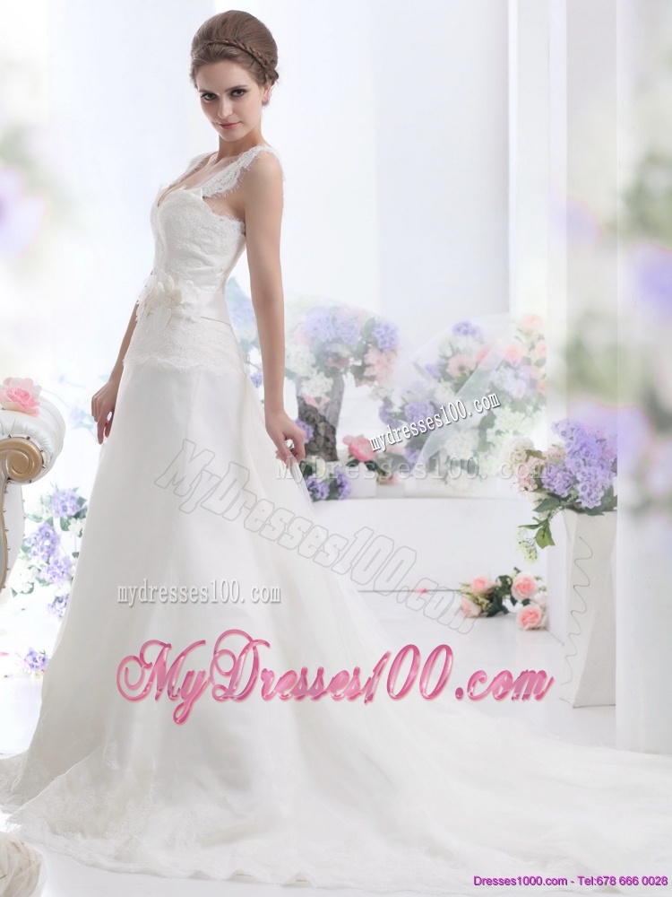 2016 Wonderful A Line Wedding Dress with Lace and Hand Made Flowers
