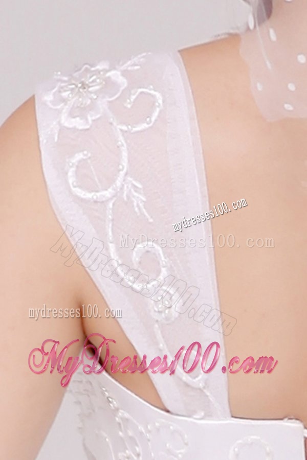 A-Line Straps Embroidery Taffeta Wedding Dress with Brush Train
