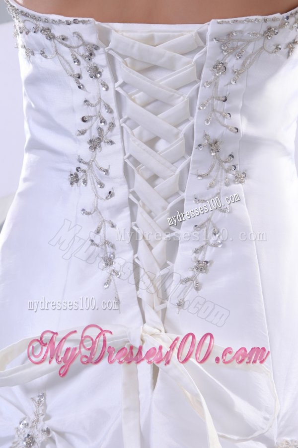 A-Line Sweetheart Court Train Beading Taffeta Wedding Dress with Lace Up