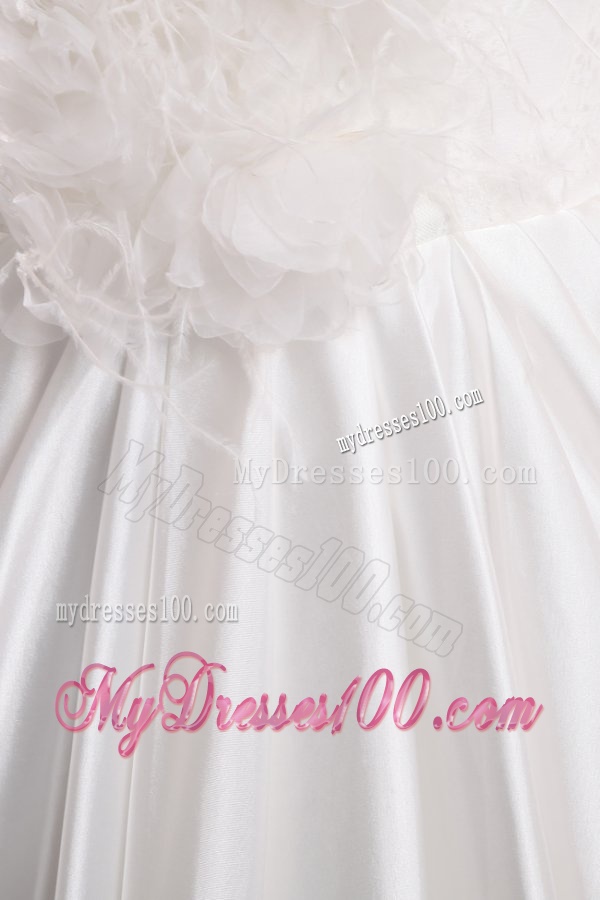 A-line High Neck Feather Court Train Taffeta Wedding Dress