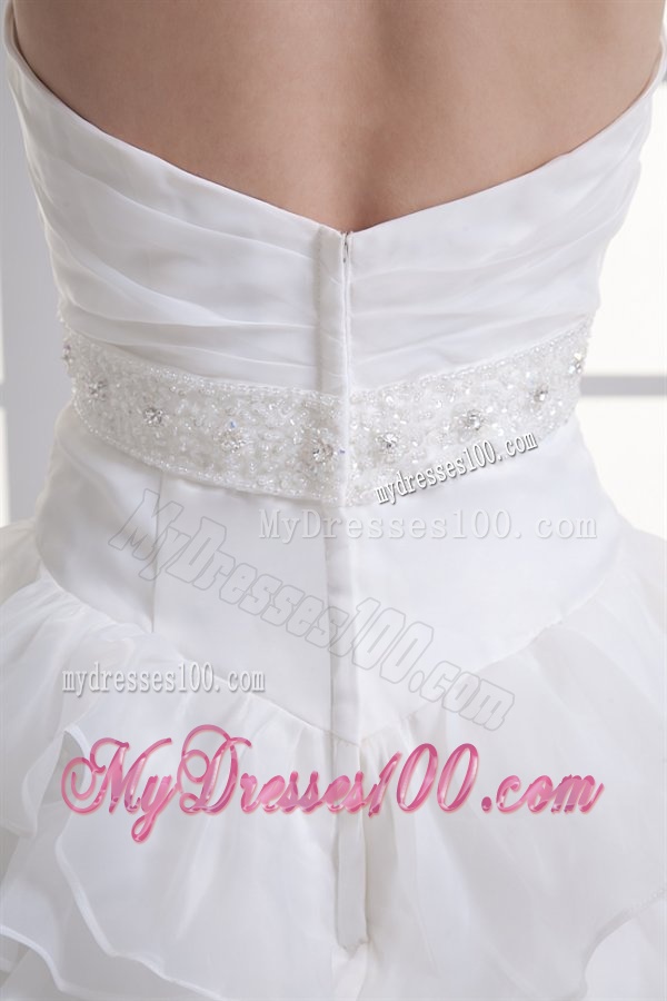 A-line Sweetheart Ruffled Layers Beading Organza Court Train Wedding Dress