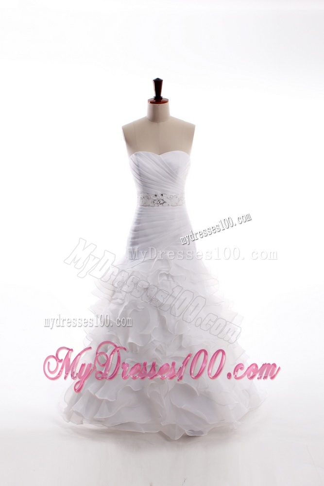 Affordable Mermaid Sweetheart Brush Train Beaded Wedding Dresses