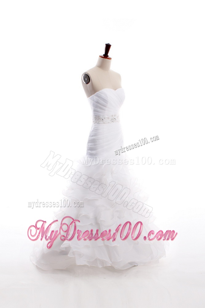 Affordable Mermaid Sweetheart Brush Train Beaded Wedding Dresses
