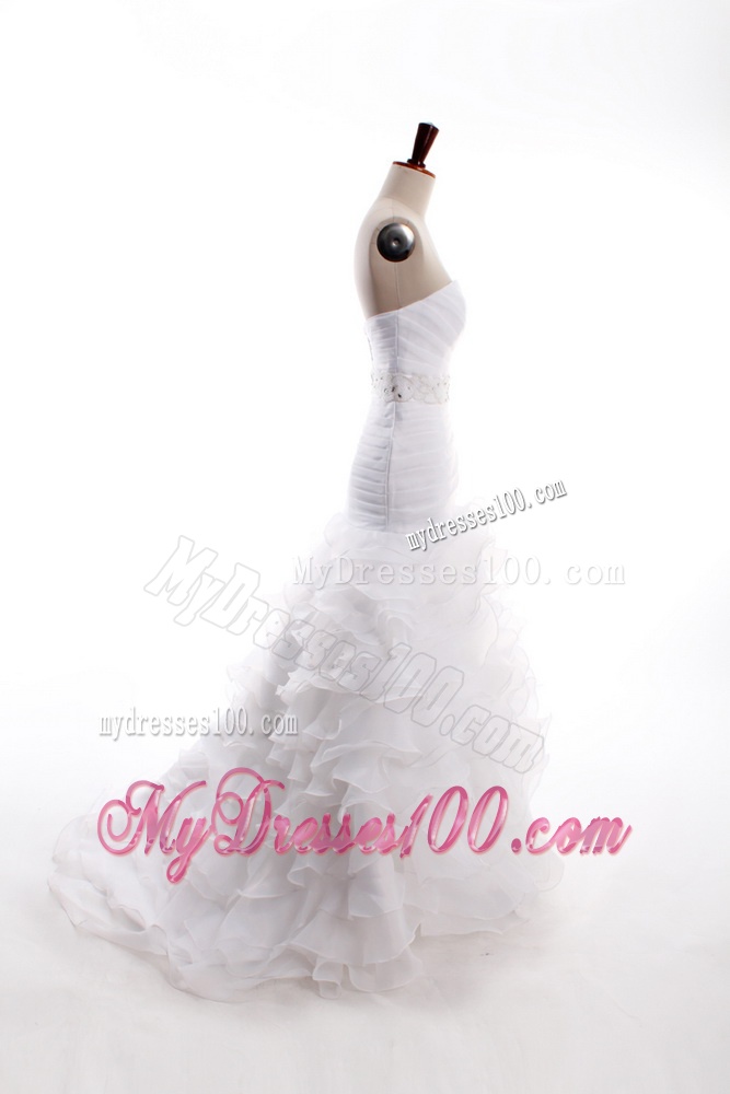 Affordable Mermaid Sweetheart Brush Train Beaded Wedding Dresses