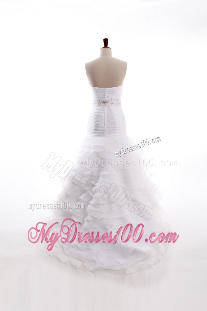 Affordable Mermaid Sweetheart Brush Train Beaded Wedding Dresses