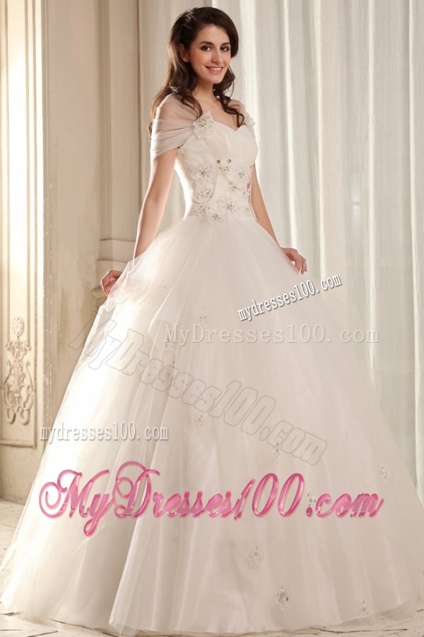 Ball Gown Sweetheart Beading on Flowers Floor-length Wedding Dress