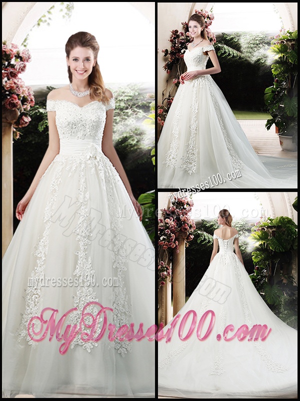 Beautiful A Line Off the Shoulder Wedding Dresses with Appliques