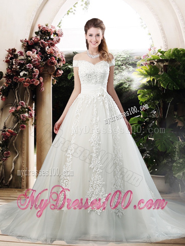 Beautiful A Line Off the Shoulder Wedding Dresses with Appliques