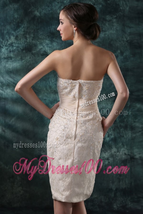 Champagne Column Sweetheart Knee-length Wedding Dress with Flowers