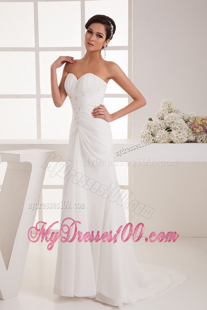 Classical Column Sweetheart Wedding Dresses with Brush Train