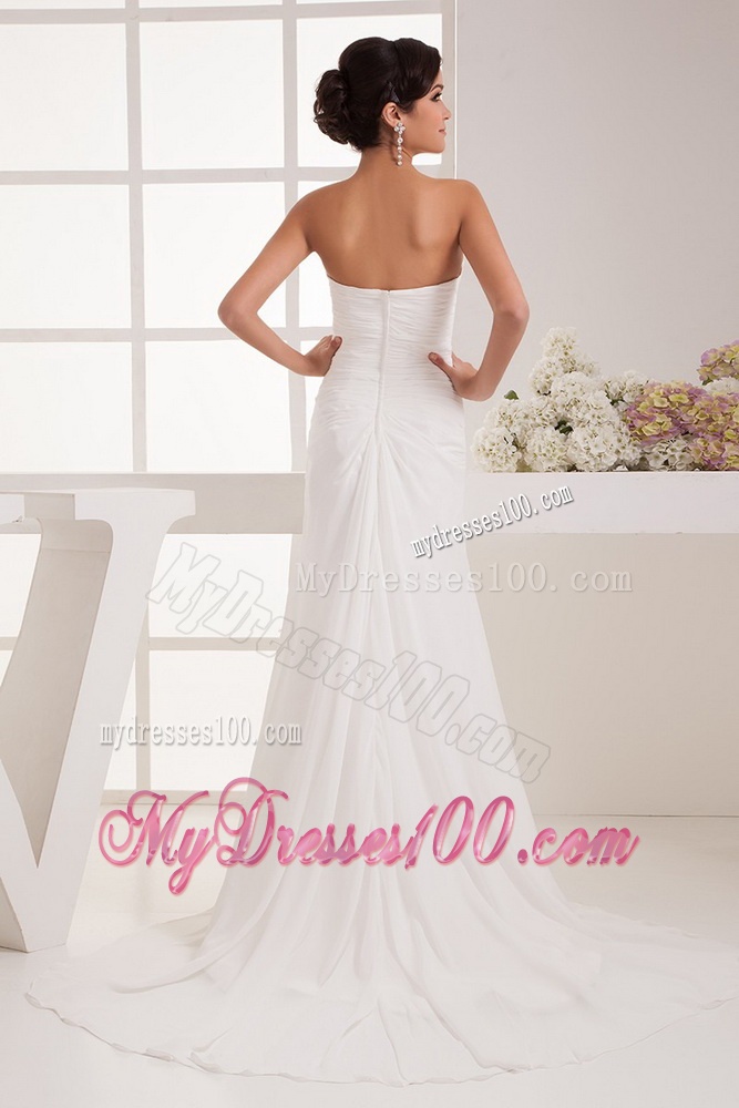 Classical Column Sweetheart Wedding Dresses with Brush Train