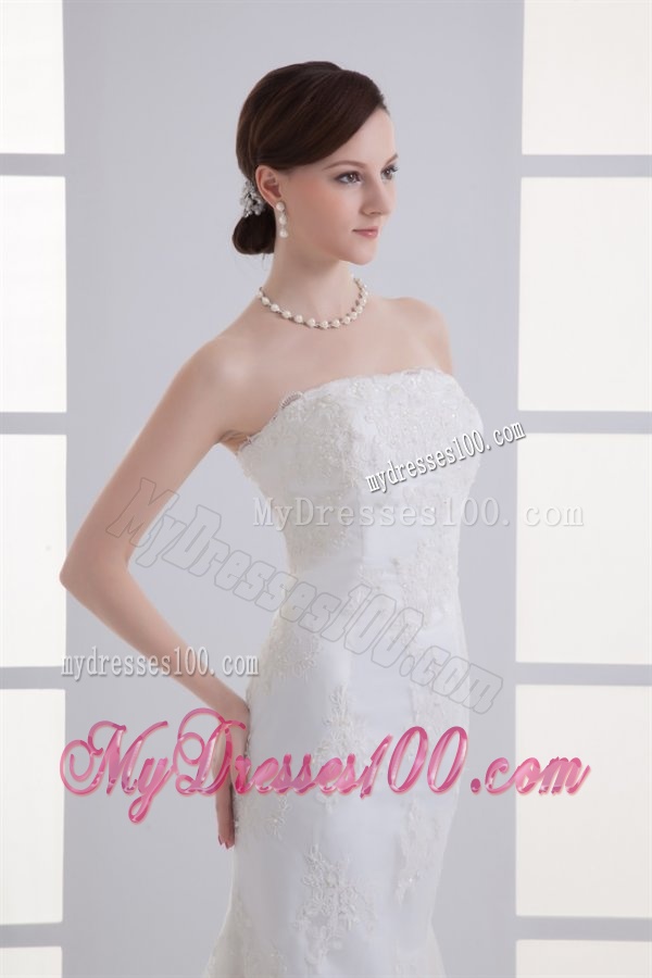 Column Brush Train Appliques Zipper Up Lace 2016 Wedding Dress