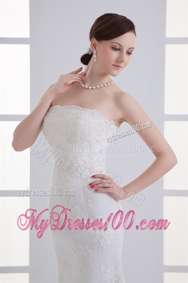 Column Brush Train Appliques Zipper Up Lace 2016 Wedding Dress