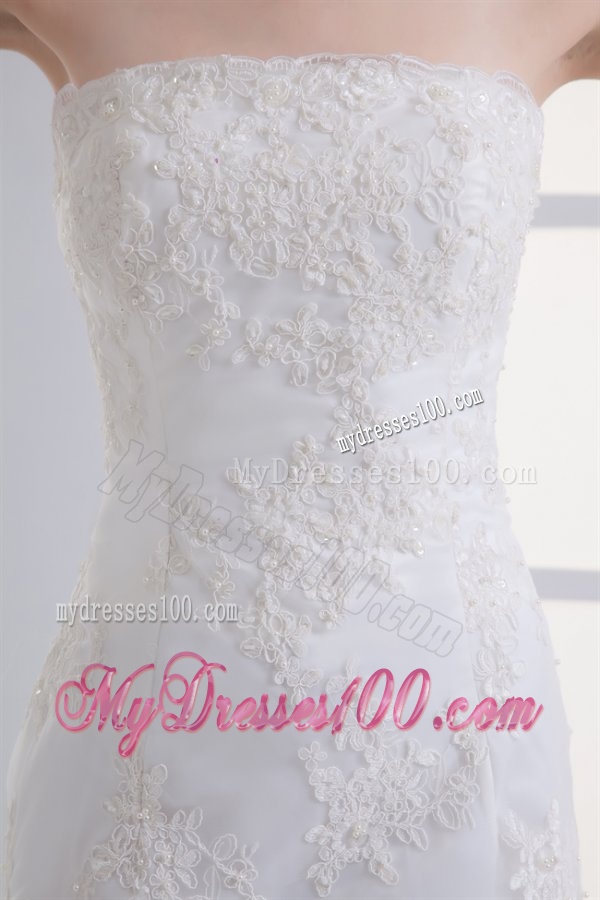 Column Brush Train Appliques Zipper Up Lace 2016 Wedding Dress