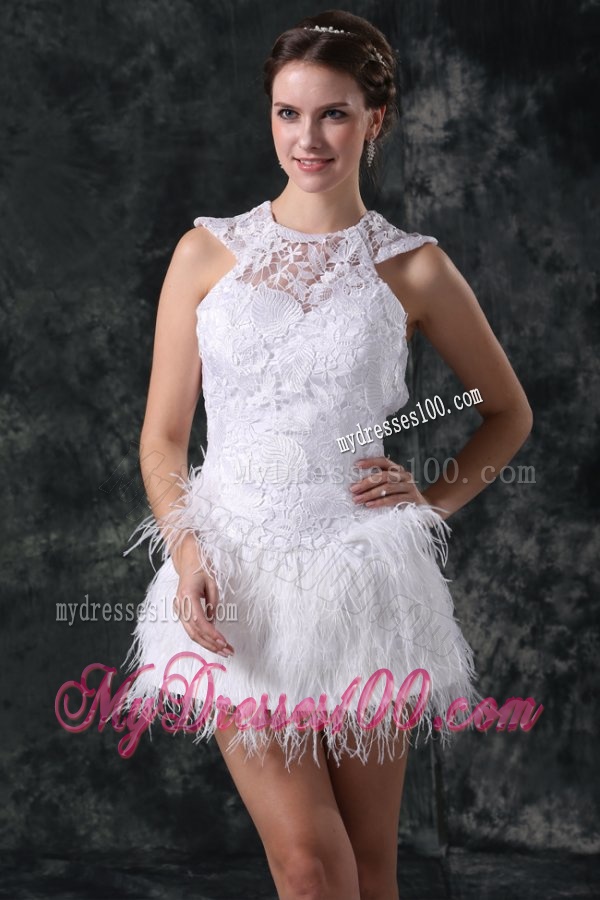 Column Scoop Mini-length Lace Wedding Dress with Open Back