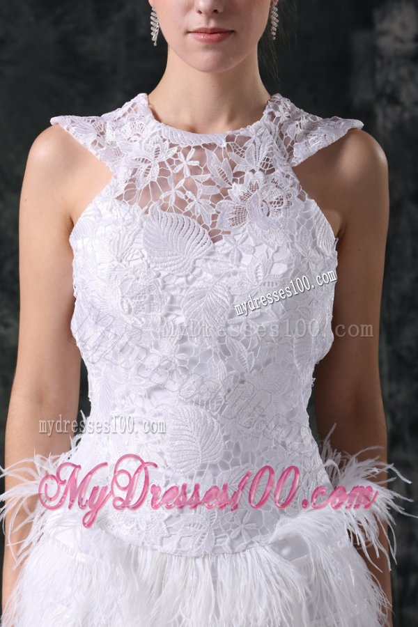 Column Scoop Mini-length Lace Wedding Dress with Open Back