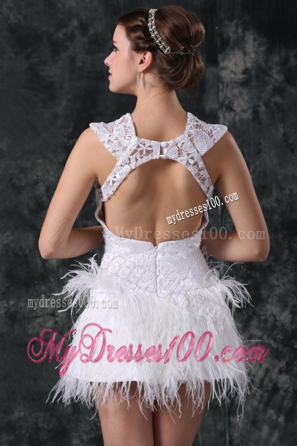 Column Scoop Mini-length Lace Wedding Dress with Open Back