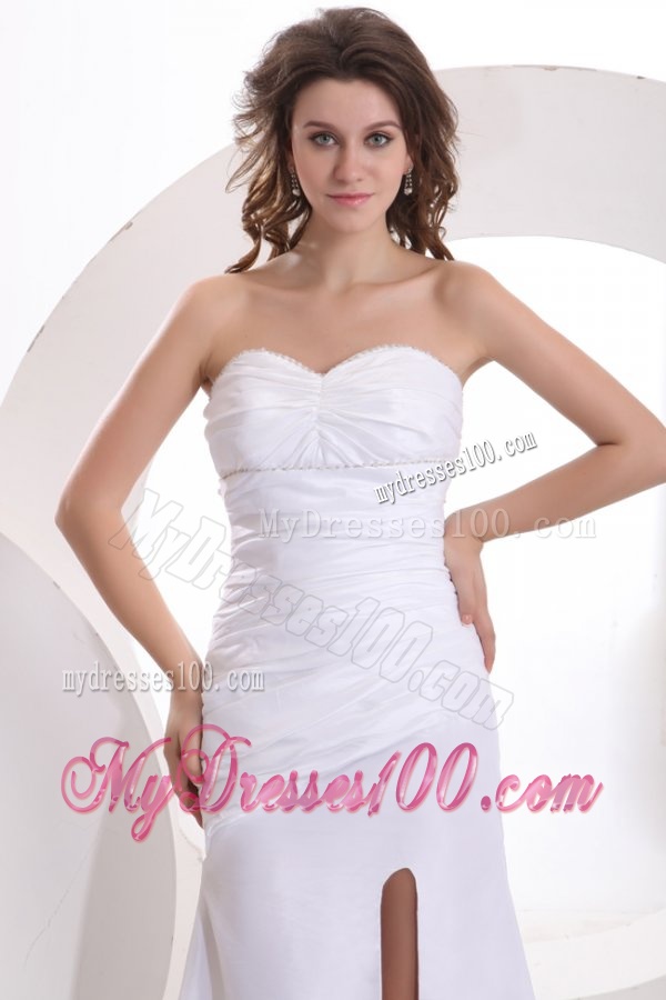 Column Sweetheart Beading and High Silt Floor-length Wedding Dress