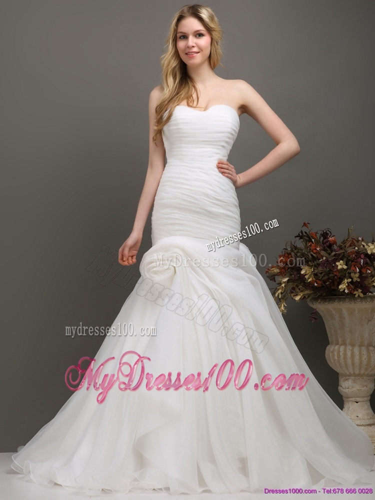 Decent Sweetheart Ruching Wedding Dress with Brush Train for 2016
