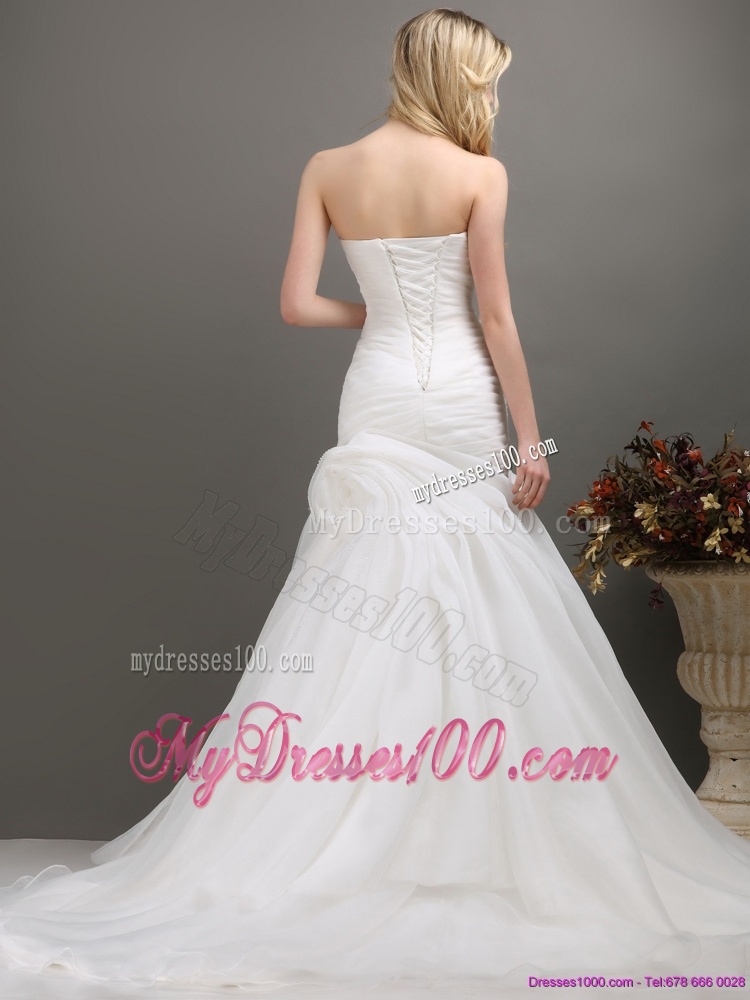 Decent Sweetheart Ruching Wedding Dress with Brush Train for 2016