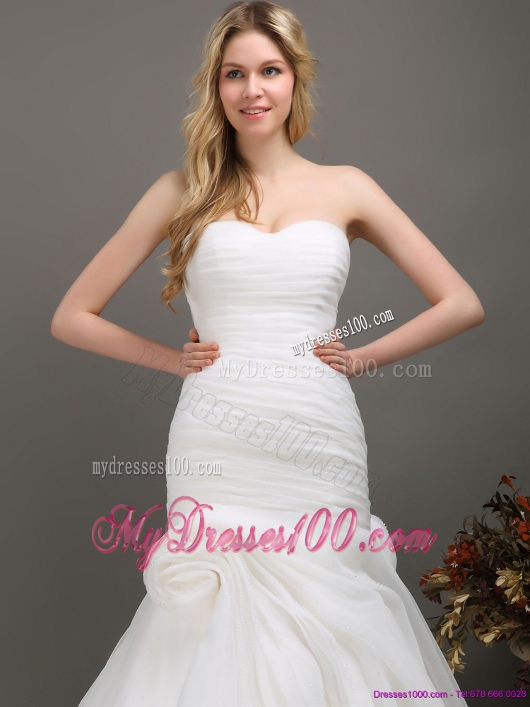 Decent Sweetheart Ruching Wedding Dress with Brush Train for 2016