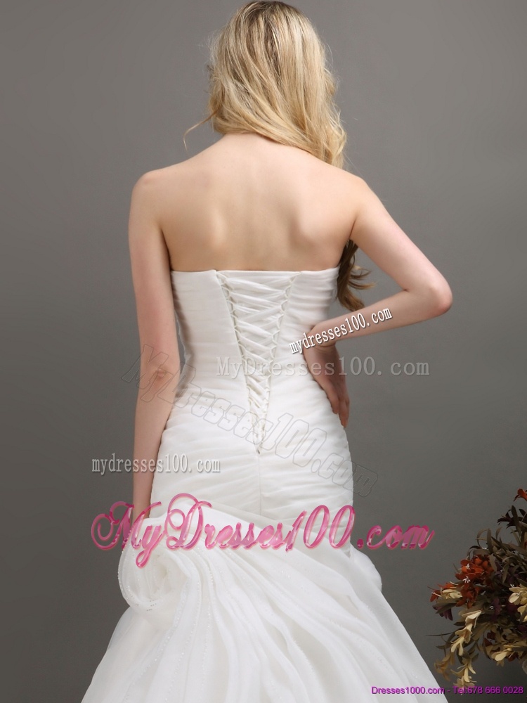 Decent Sweetheart Ruching Wedding Dress with Brush Train for 2016