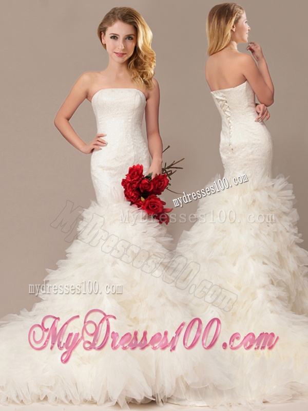 Elegant Mermaid Court Train Wedding Dresses with Ruffles