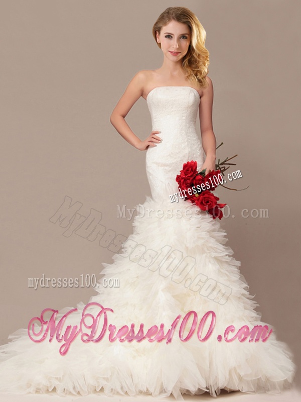 Elegant Mermaid Court Train Wedding Dresses with Ruffles