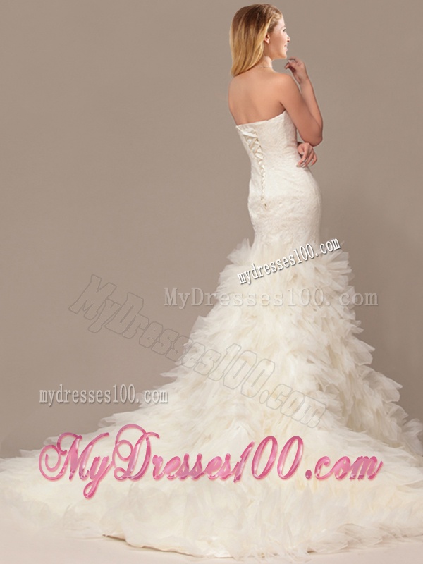 Elegant Mermaid Court Train Wedding Dresses with Ruffles