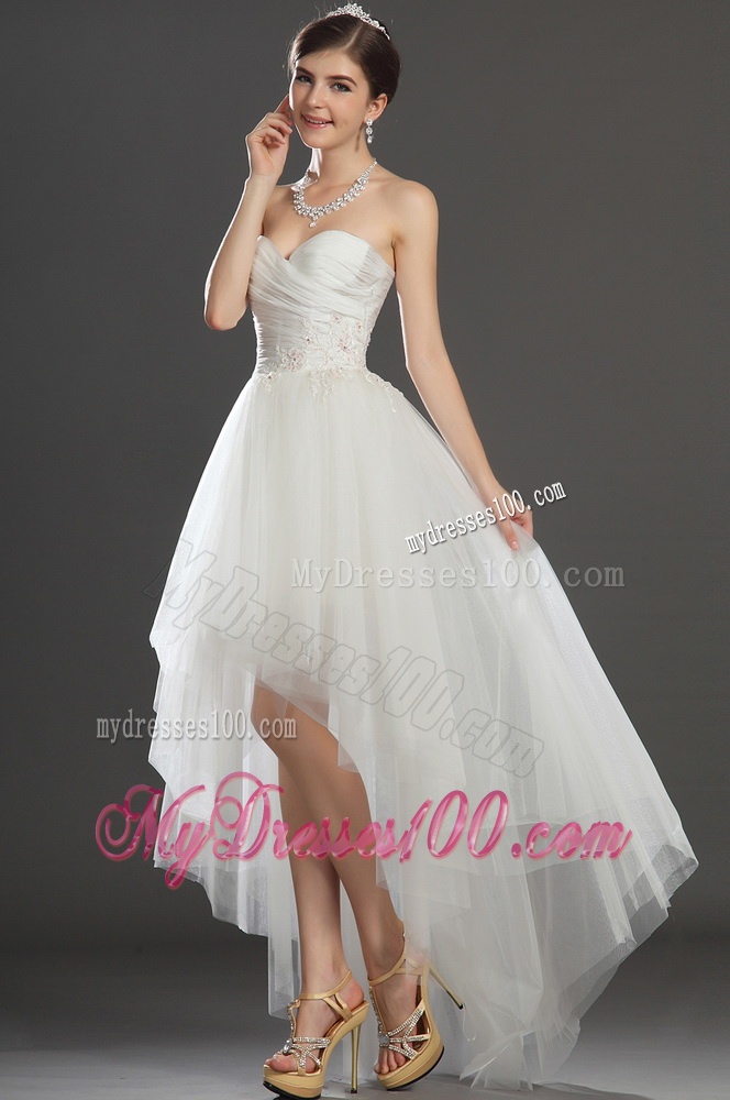 Fashionable Beading and Appliques High Low Wedding Dresses in Tulle