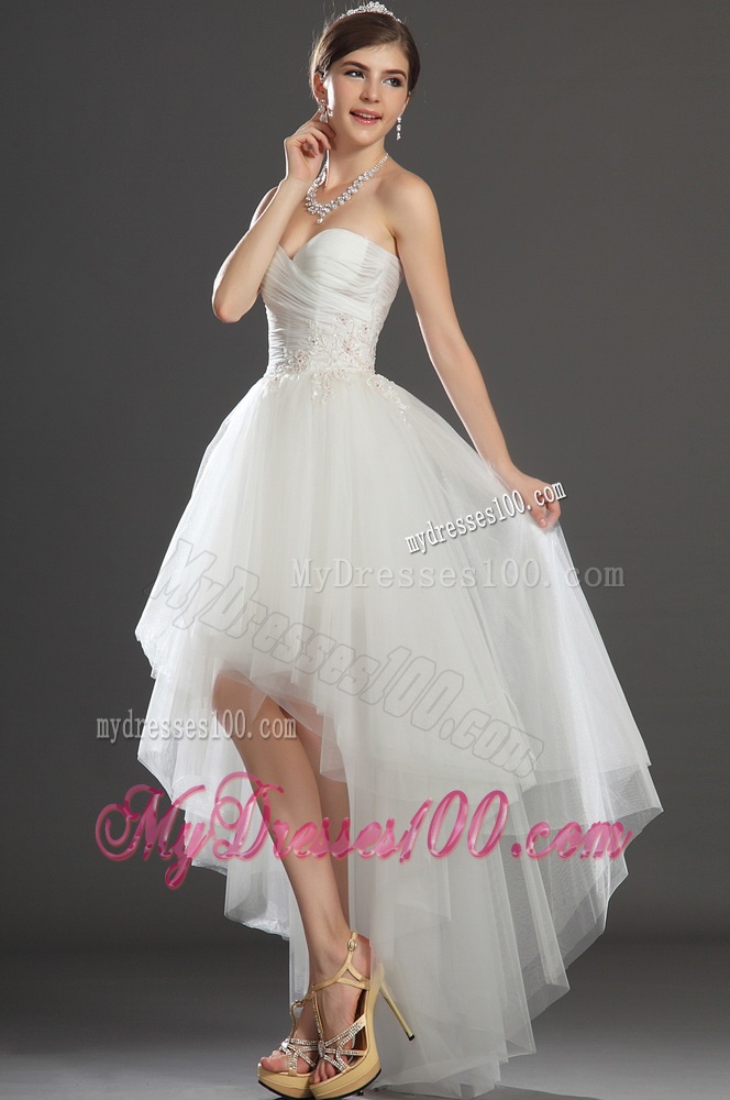Fashionable Beading and Appliques High Low Wedding Dresses in Tulle