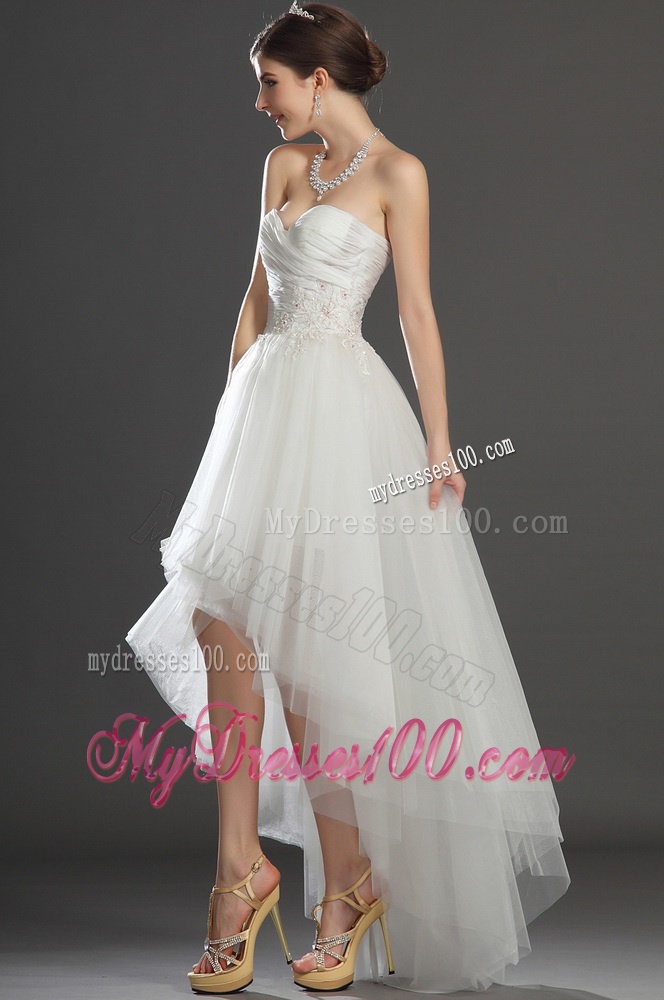 Fashionable Beading and Appliques High Low Wedding Dresses in Tulle