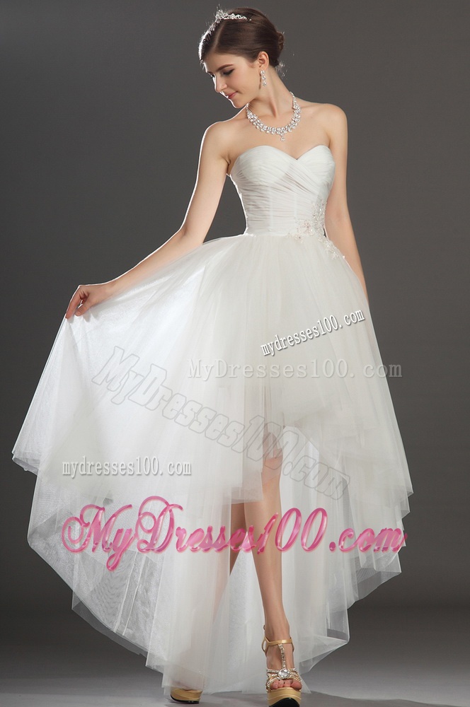 Fashionable Beading and Appliques High Low Wedding Dresses in Tulle