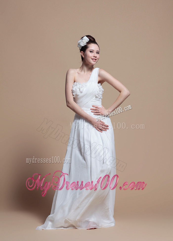 Gorgeous One Shoulder Hand Made Flowers Wedding Dress