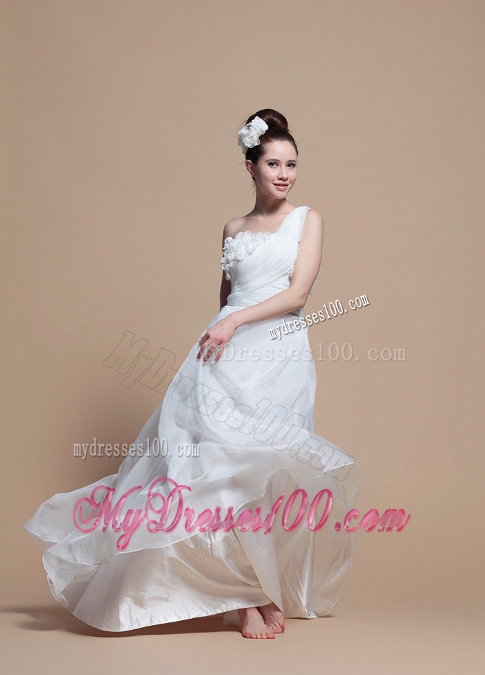 Gorgeous One Shoulder Hand Made Flowers Wedding Dress