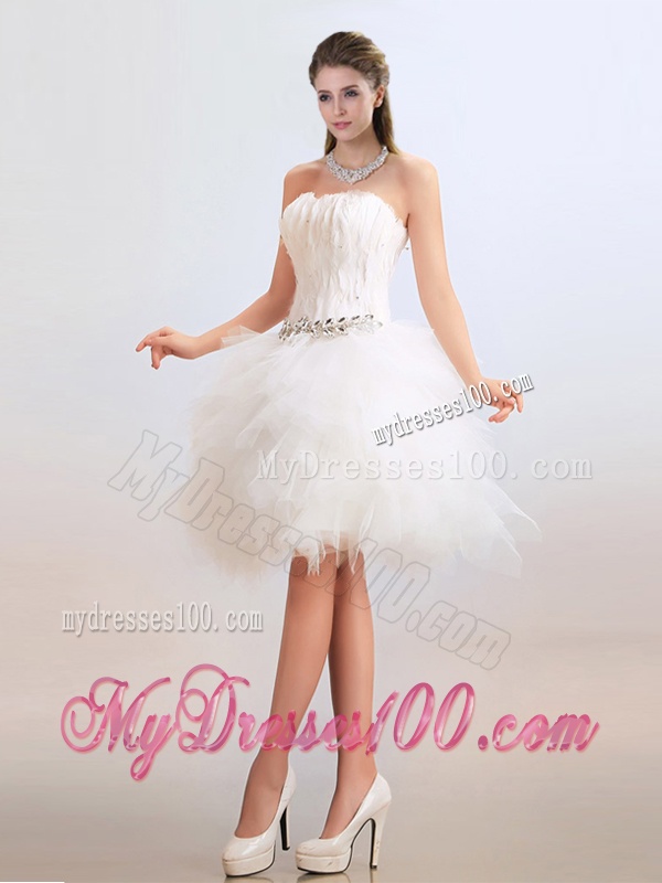 Lovely Ball Gown Short Wedding Dresses with Feather and Beading