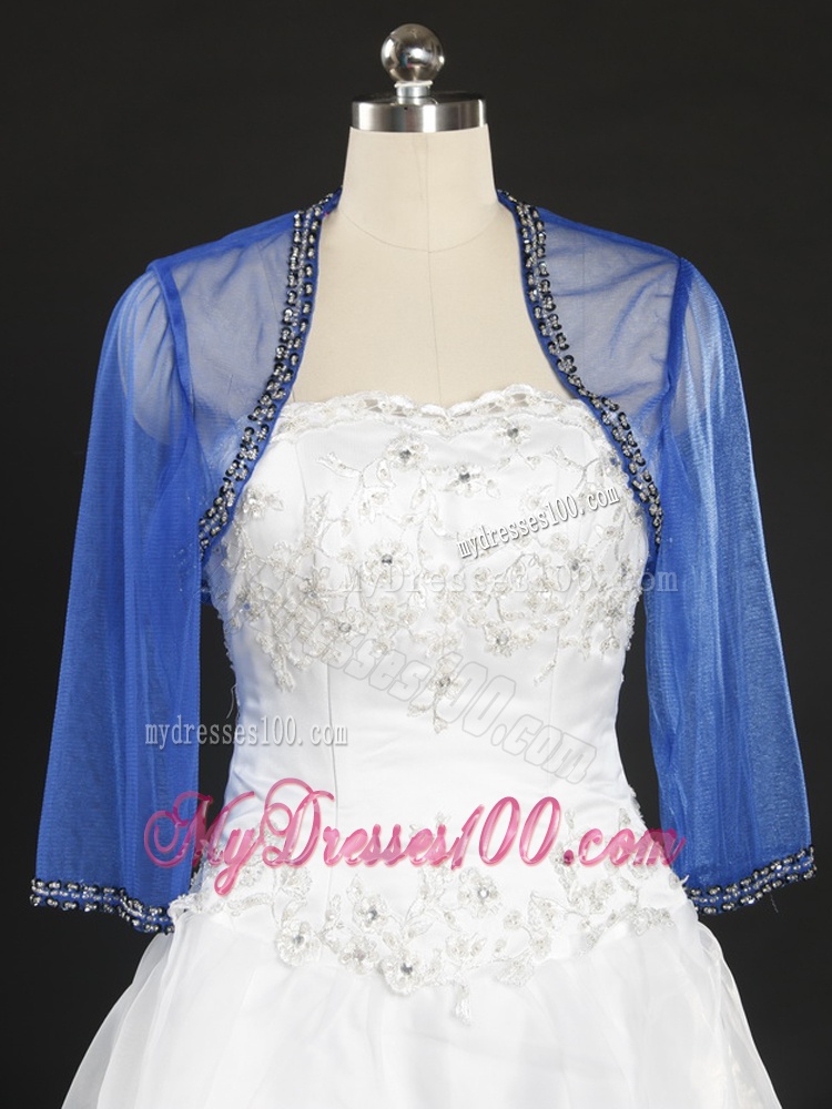Popular White Strapless Wedding Dresses with Rolling Flowers and Chapel Train