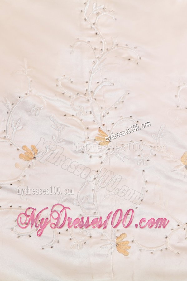Princess Strapless Court Train Satin Champagne Wedding Dress with Embroidery