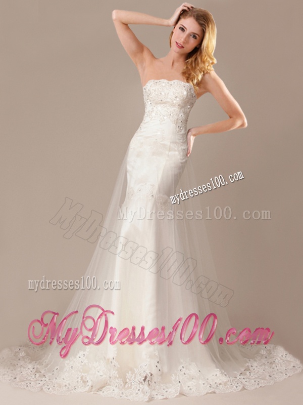 Sexy Mermaid Strapless Wedding Dresses with Beading and Appliques