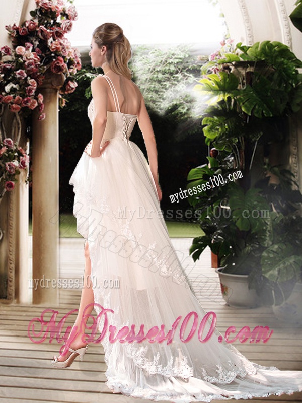 Simple One Shoulder High Low Wedding Dresses with Beading and Appliques