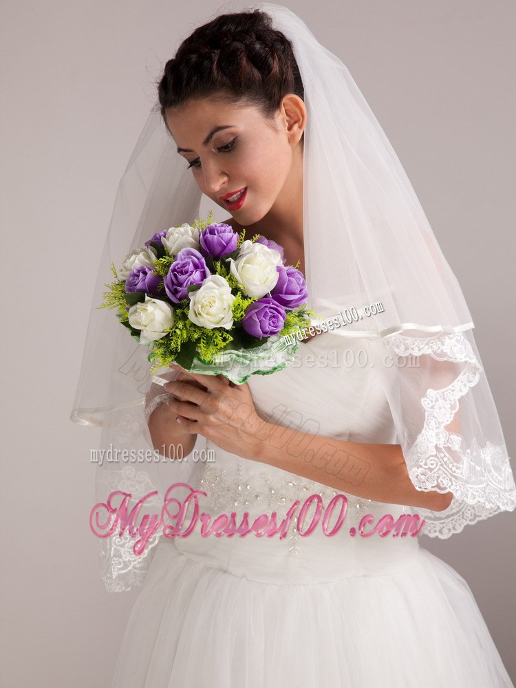 Colorful Purple And White Hand-tied Wedding Bridal Bouquet