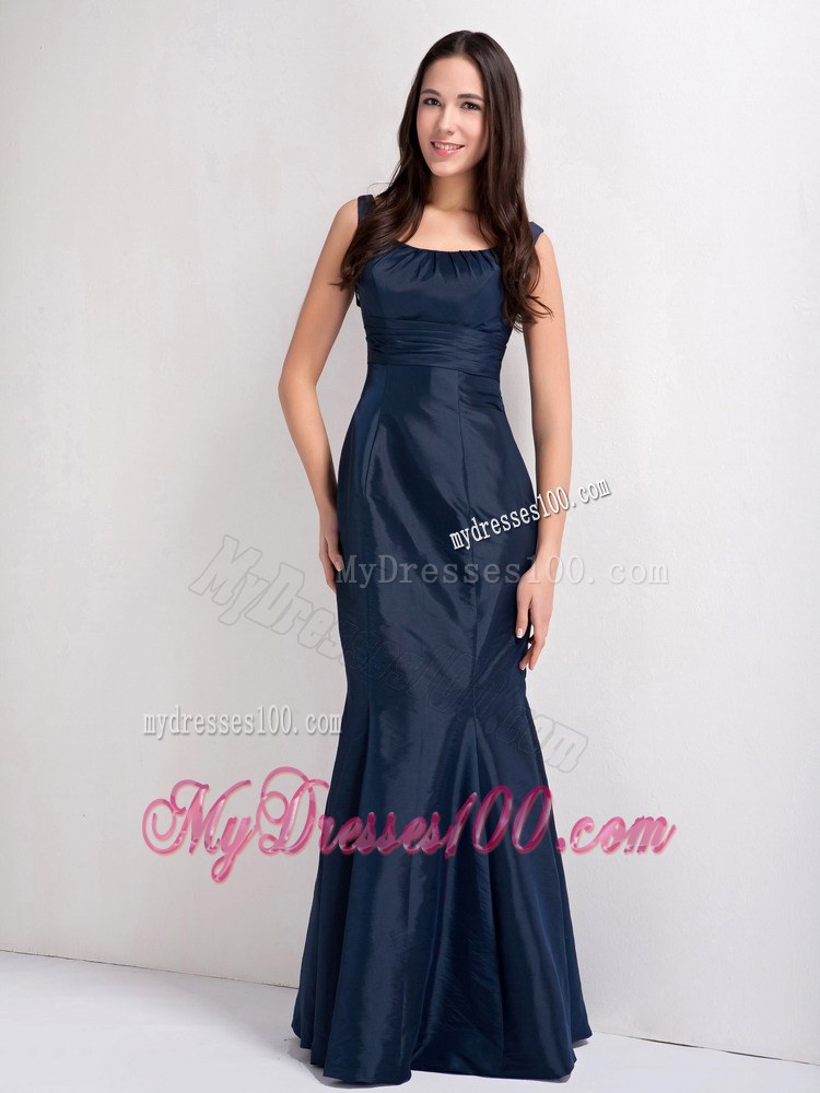 2013 Elegant Navy Blue Mermaid Scoop Floor-length Ruching Wedding Guest Dresses