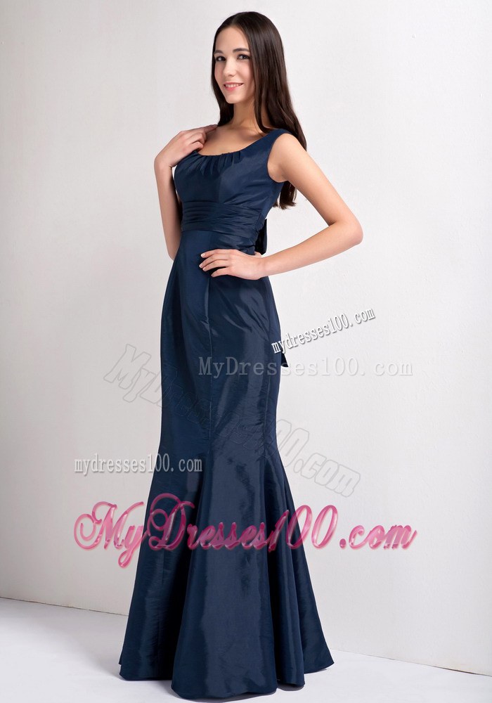 2013 Elegant Navy Blue Mermaid Scoop Floor-length Ruching Wedding Guest Dresses