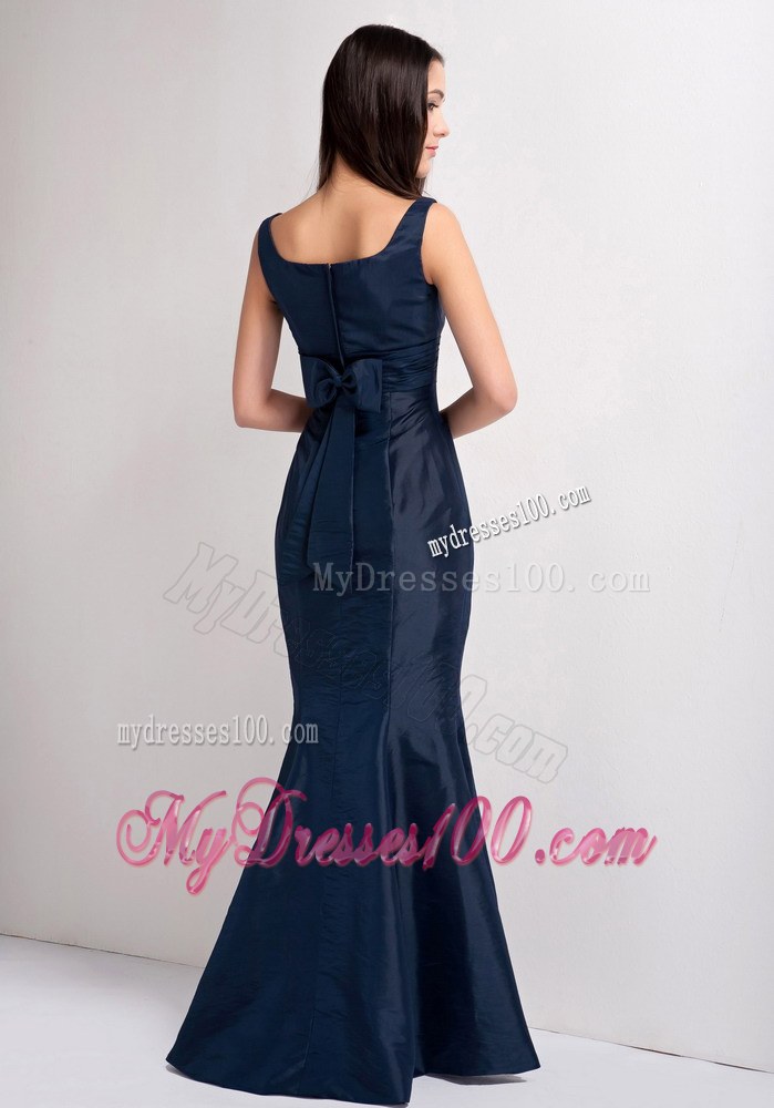 2013 Elegant Navy Blue Mermaid Scoop Floor-length Ruching Wedding Guest Dresses