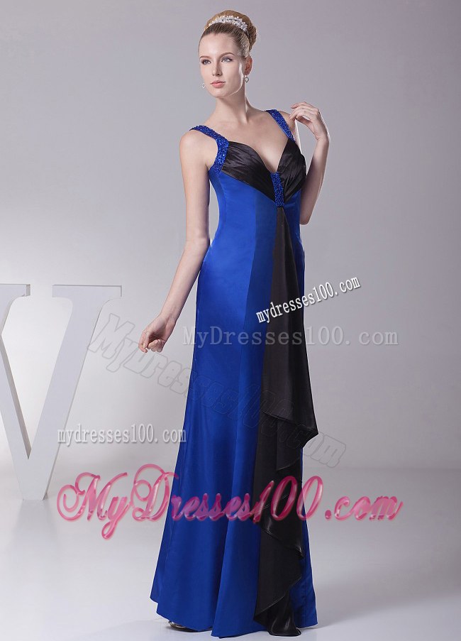 2013 Straps Blue Beaded Decorate Shoulder Custom Made Mother Of The Bride Dress